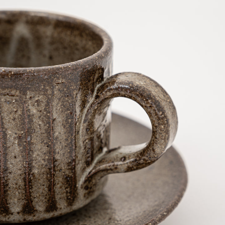 Shigaraki Ash Glaze Coffee Cup and Saucer Set