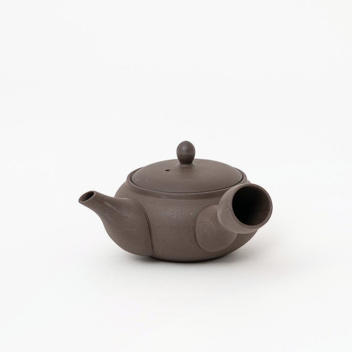 Japanese brown pottery kyusu teapot with side handle and lid, 380 mL
