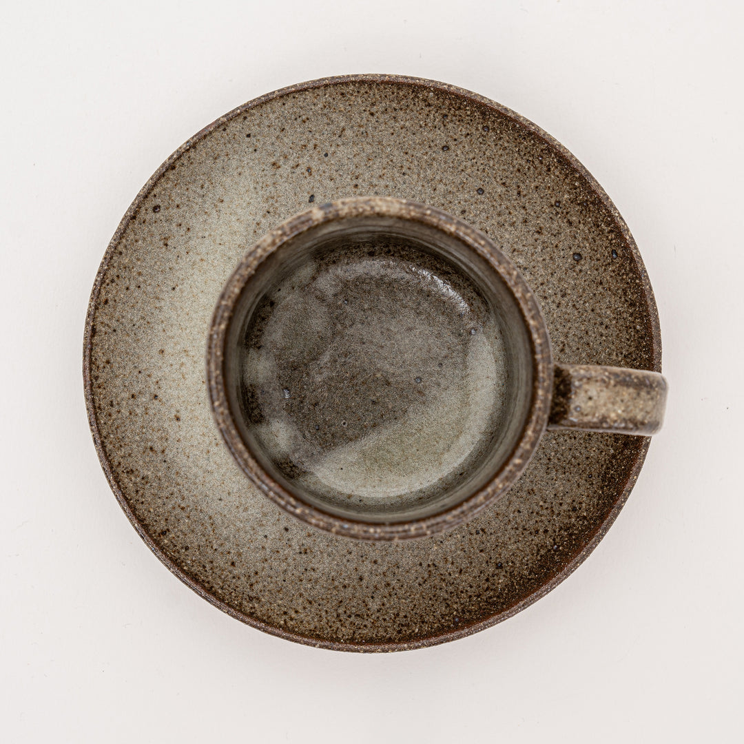 Shigaraki Ash Glaze Coffee Cup and Saucer Set