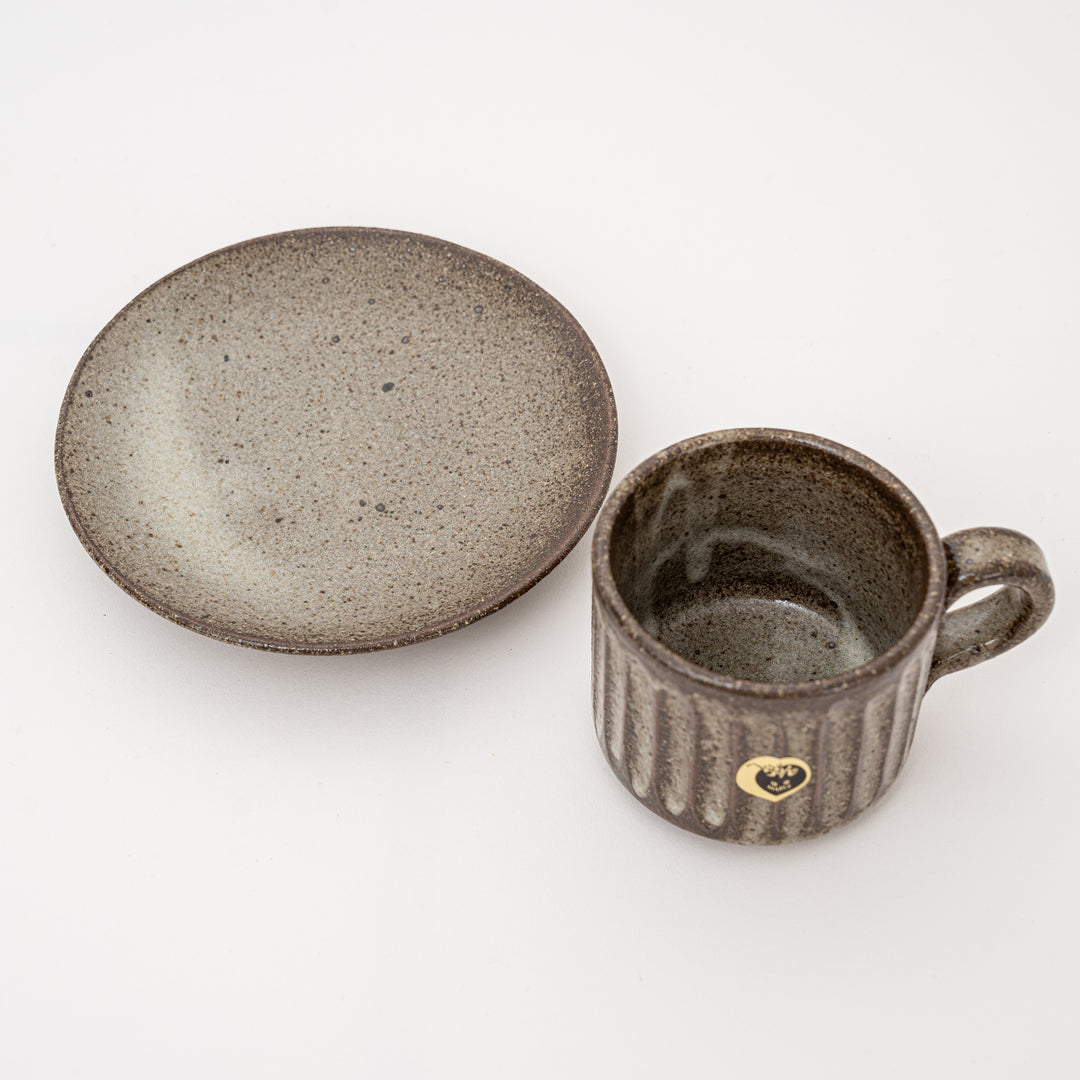 Shigaraki Ash Glaze Coffee Cup and Saucer Set