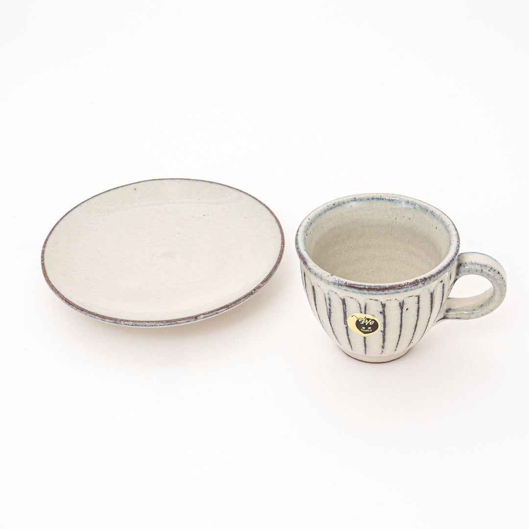 Shigaraki White Glaze Coffee Cup and Saucer Set