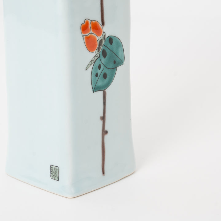 Traditional Kutani ware tsubaki flower and bird porcelain vase, alternate view