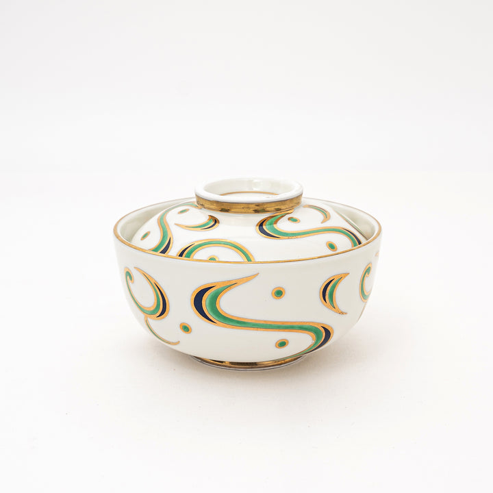 Handmade Lidded Bowl with Gold Floral Pattern