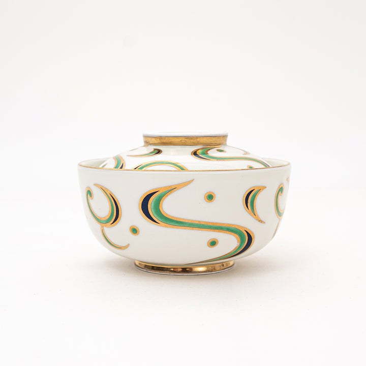 Handmade Lidded Bowl with Gold Floral Pattern