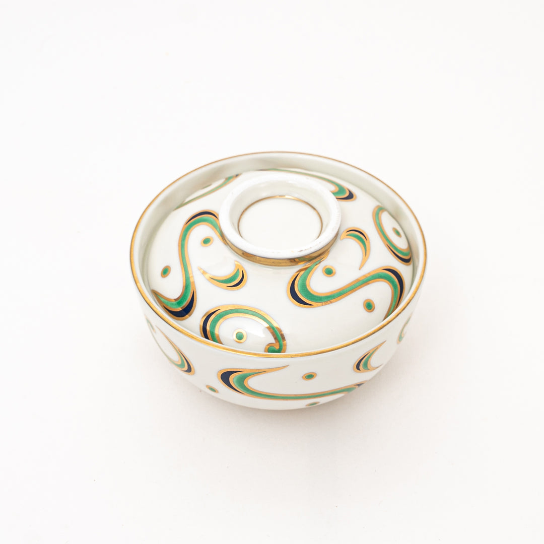 Handmade Lidded Bowl with Gold Floral Pattern