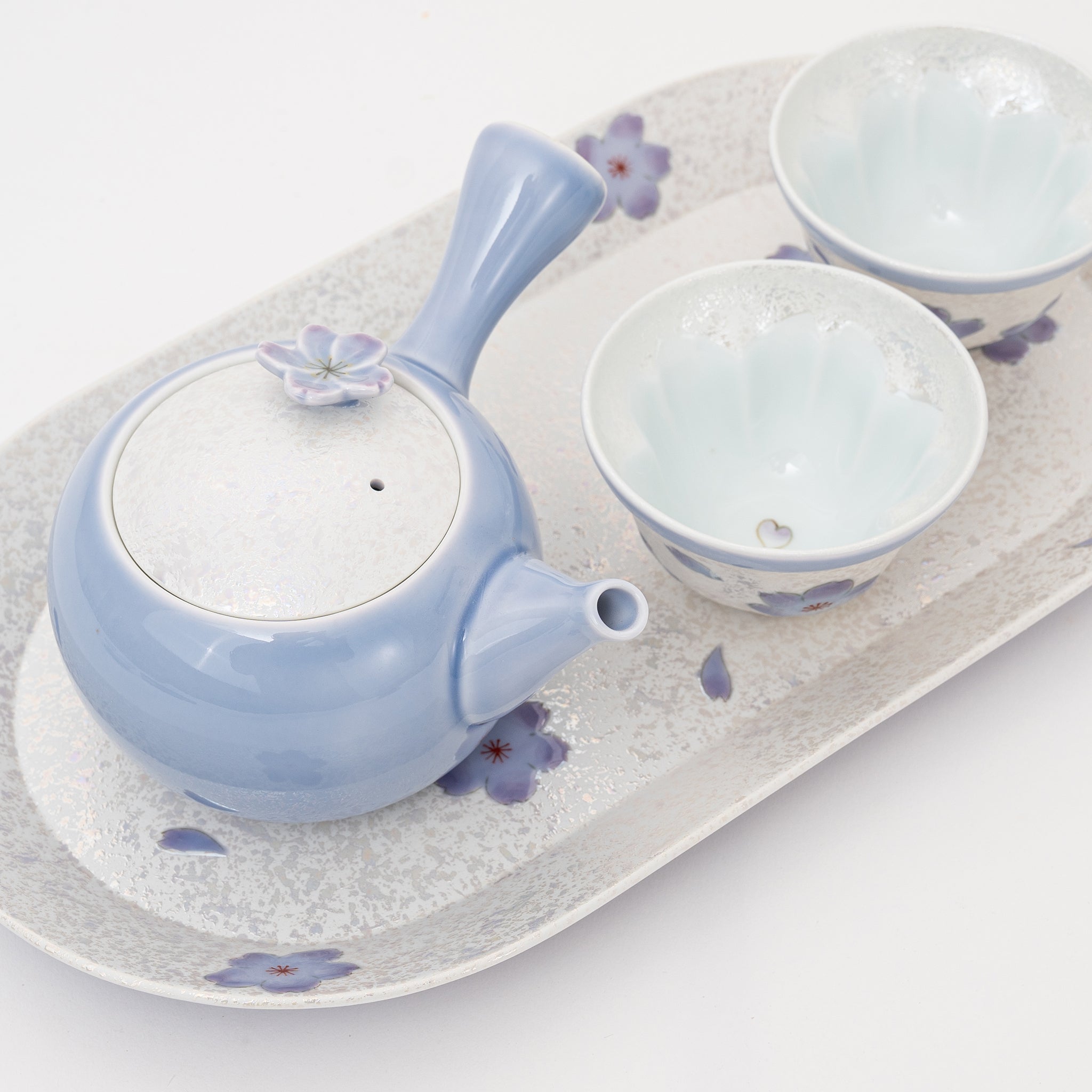 Handmade Arita Blue Sakura Tea Set - Thumbnail 4