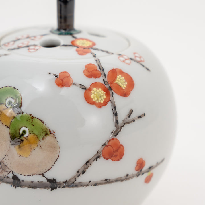 Handmade Kutani Incense Burner Twin Sparrows by Nakamura Toshihito