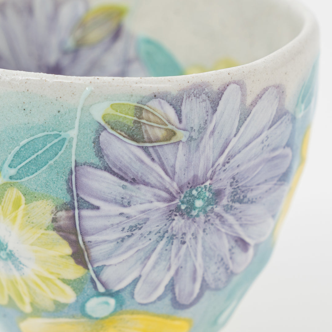 Handmade Seto Ware Floral Tea Cup | Blue