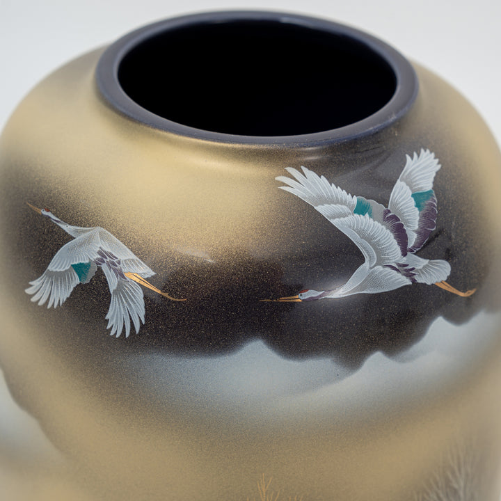 Kutani Ware Crane Cloud Flower Vase