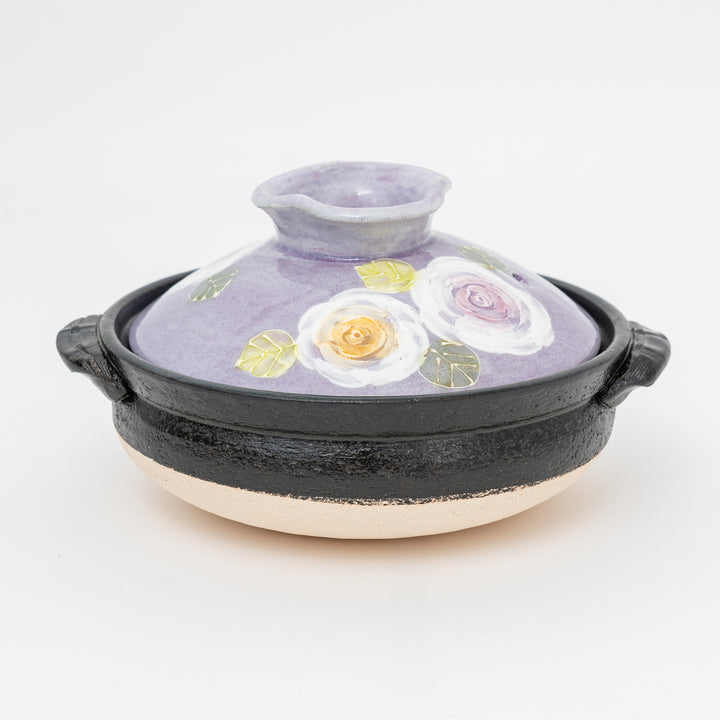 Handmade Banko Ware Floral Clay Pot | Purple | Small