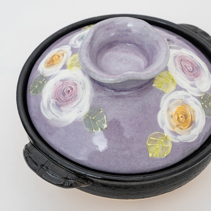 Handmade Banko Ware Floral Clay Pot | Purple | Small