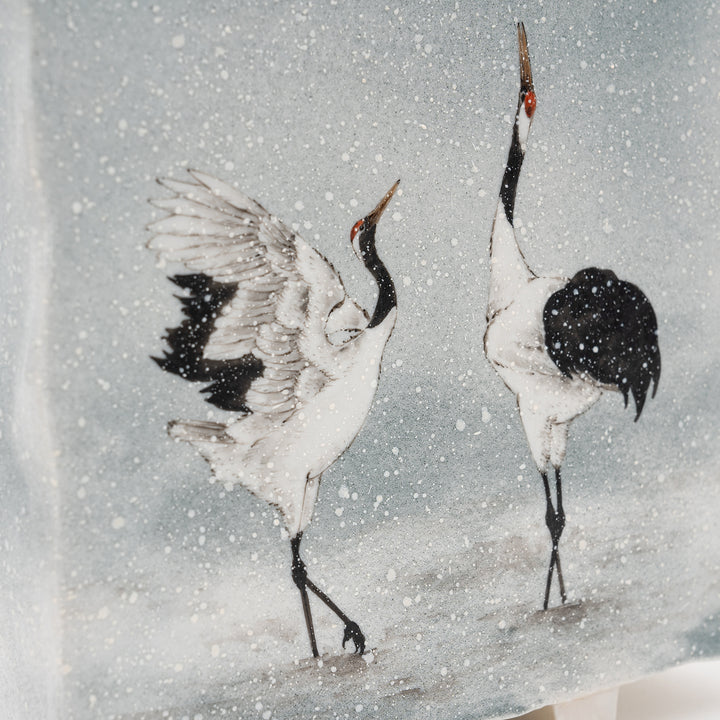 Handcrafted Kutani Vase with Dancing Cranes in Snow | Nakamura Toshito