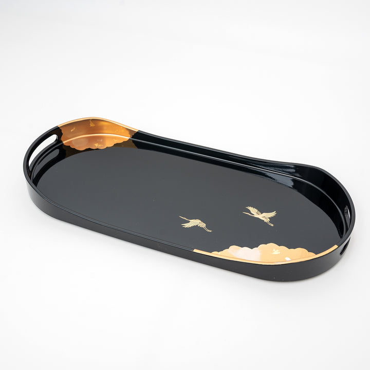 Handcrafted Gold and Silver Foil Crane Serving Tray | Black