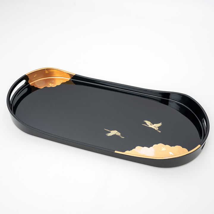 Handcrafted Gold and Silver Foil Crane Serving Tray | Black