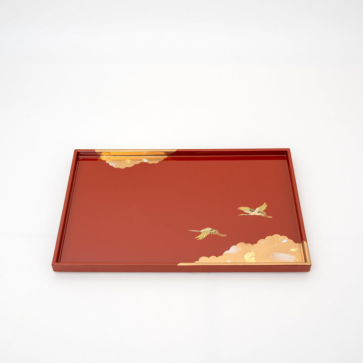 Handcrafted Gold Silver Foil Crane Resin Tray | Red