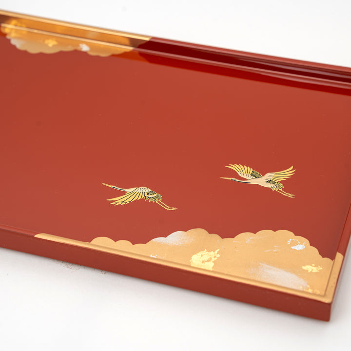 Handcrafted Gold Silver Foil Crane Resin Tray | Red