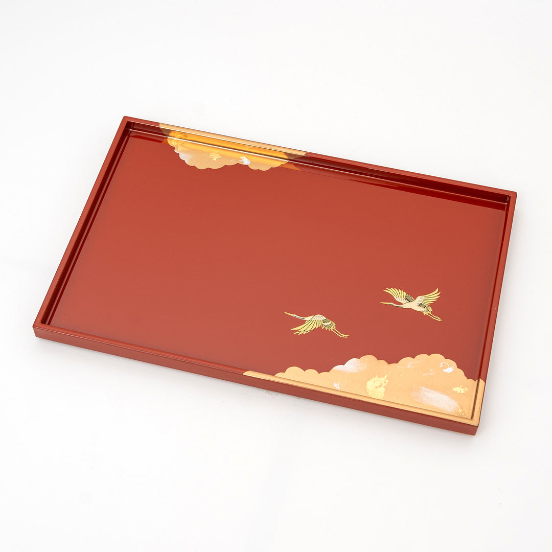 Handcrafted Gold Silver Foil Crane Resin Tray | Red