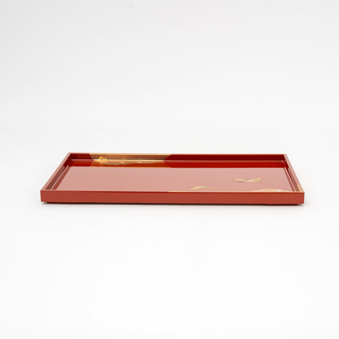 Handcrafted Gold Silver Foil Crane Resin Tray | Red