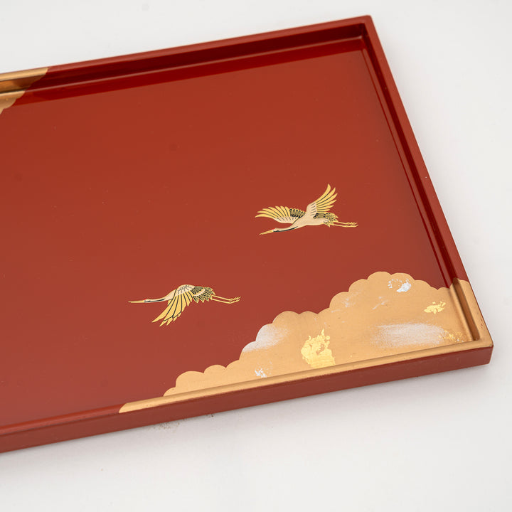 Handcrafted Gold Silver Foil Crane Resin Tray | Red