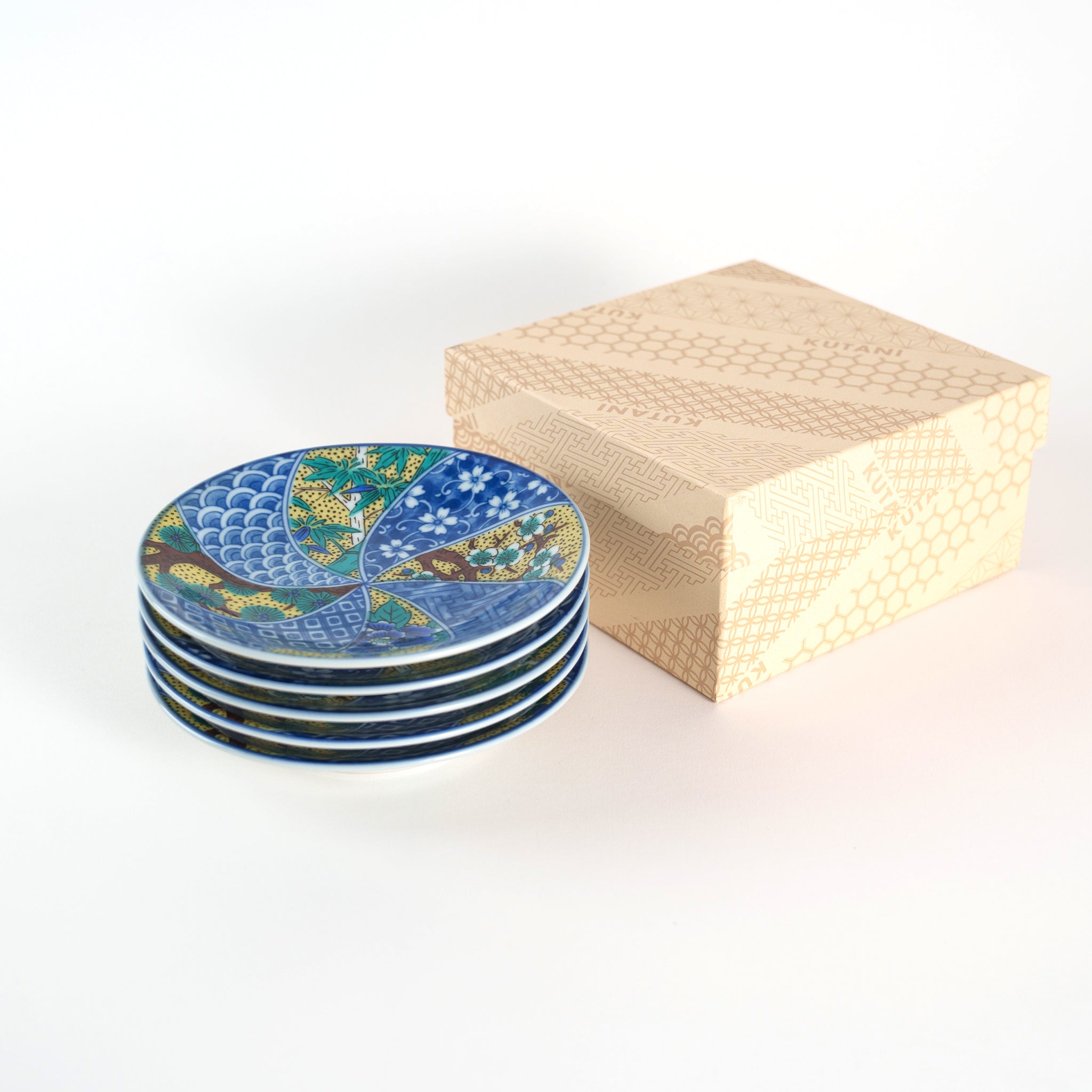 Kutani Yaki Handpainted Yoshidaya Japanese Side Plate 5.5 Set of 5