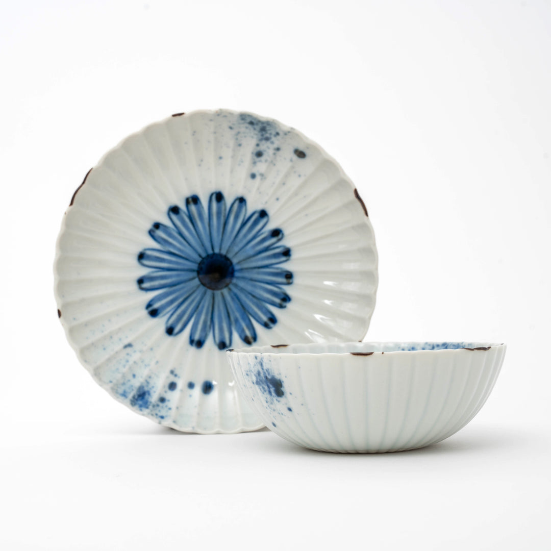 Handmade Arita Lightweight Porcelain Chrysanthemum Bowl&Plate