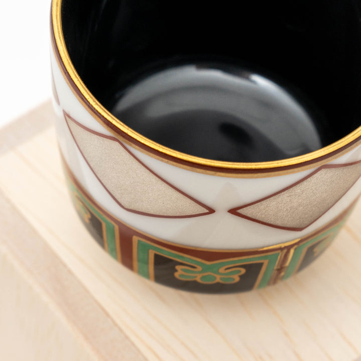 Handcrafted Overglazed Sake Cup Set of 2 in a Wooden Gift Box by Zoho Gama 藏珍窯