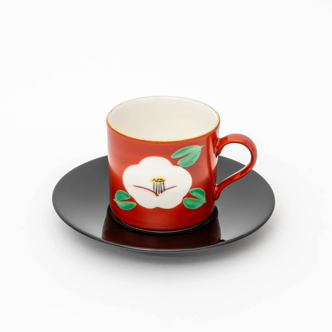 Handcrafted Mino Ware Camellia Coffee Cup and Saucer by Zoho Gama 藏珍窯