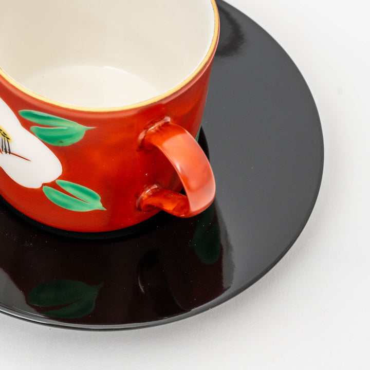 Handcrafted Mino Ware Camellia Coffee Cup and Saucer by Zoho Gama 藏珍窯