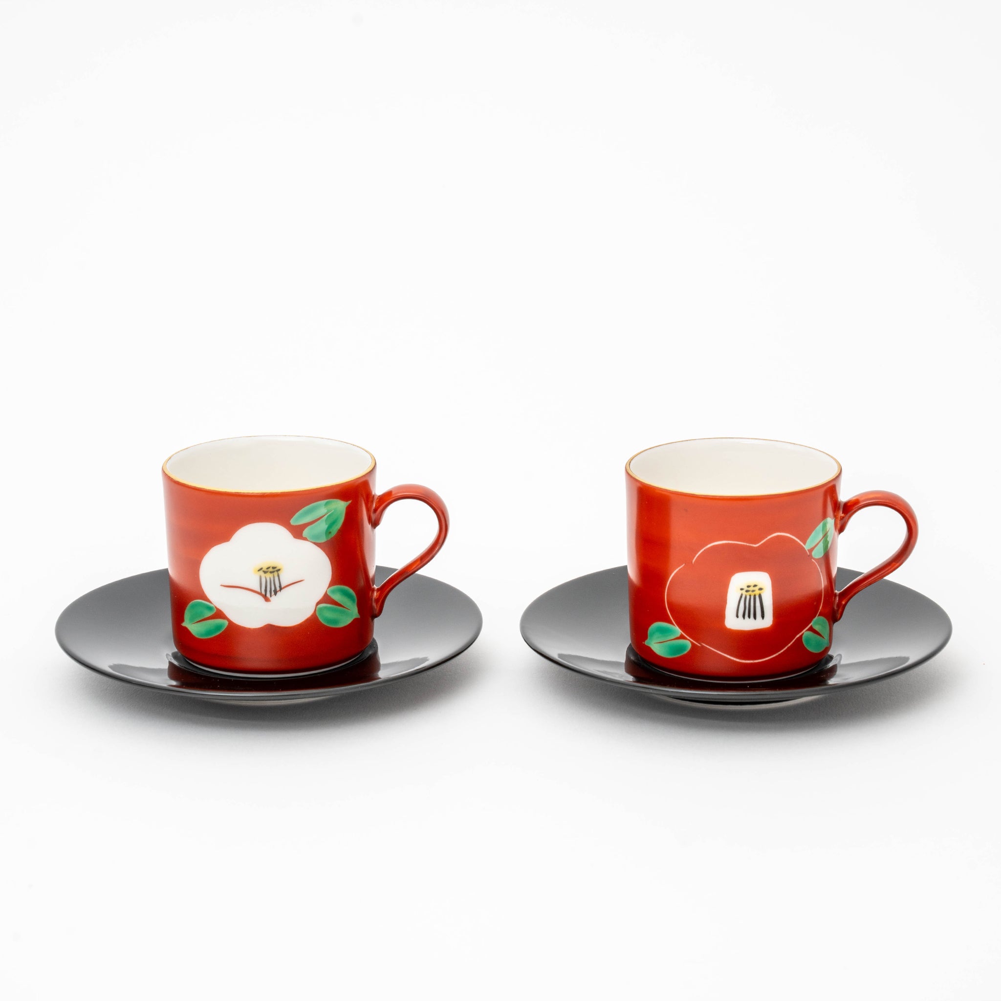 Handcrafted Mino Ware Camellia Coffee Cup and Saucer by Zoho Gama