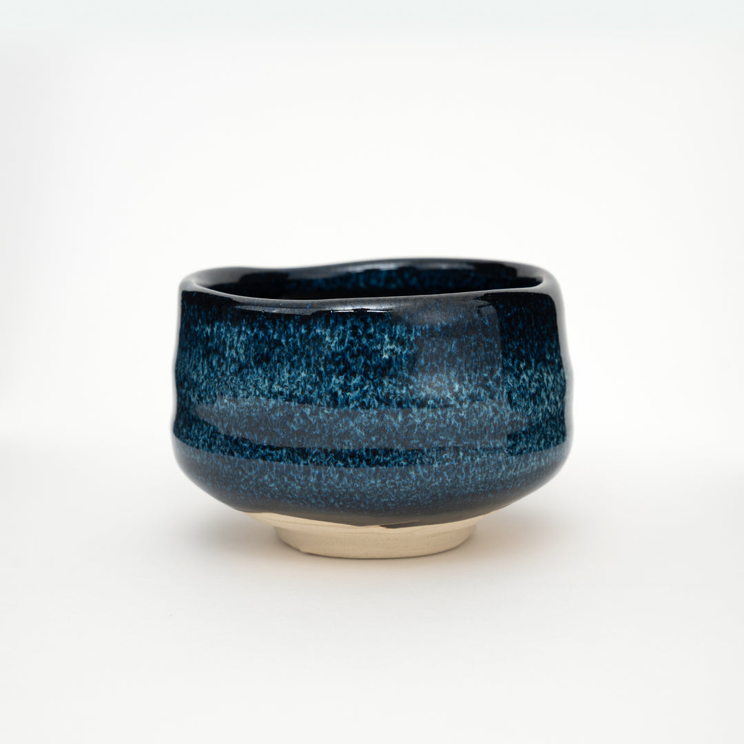 Handmade Mino Ware Matcha Bowl in Starry Sky Blue