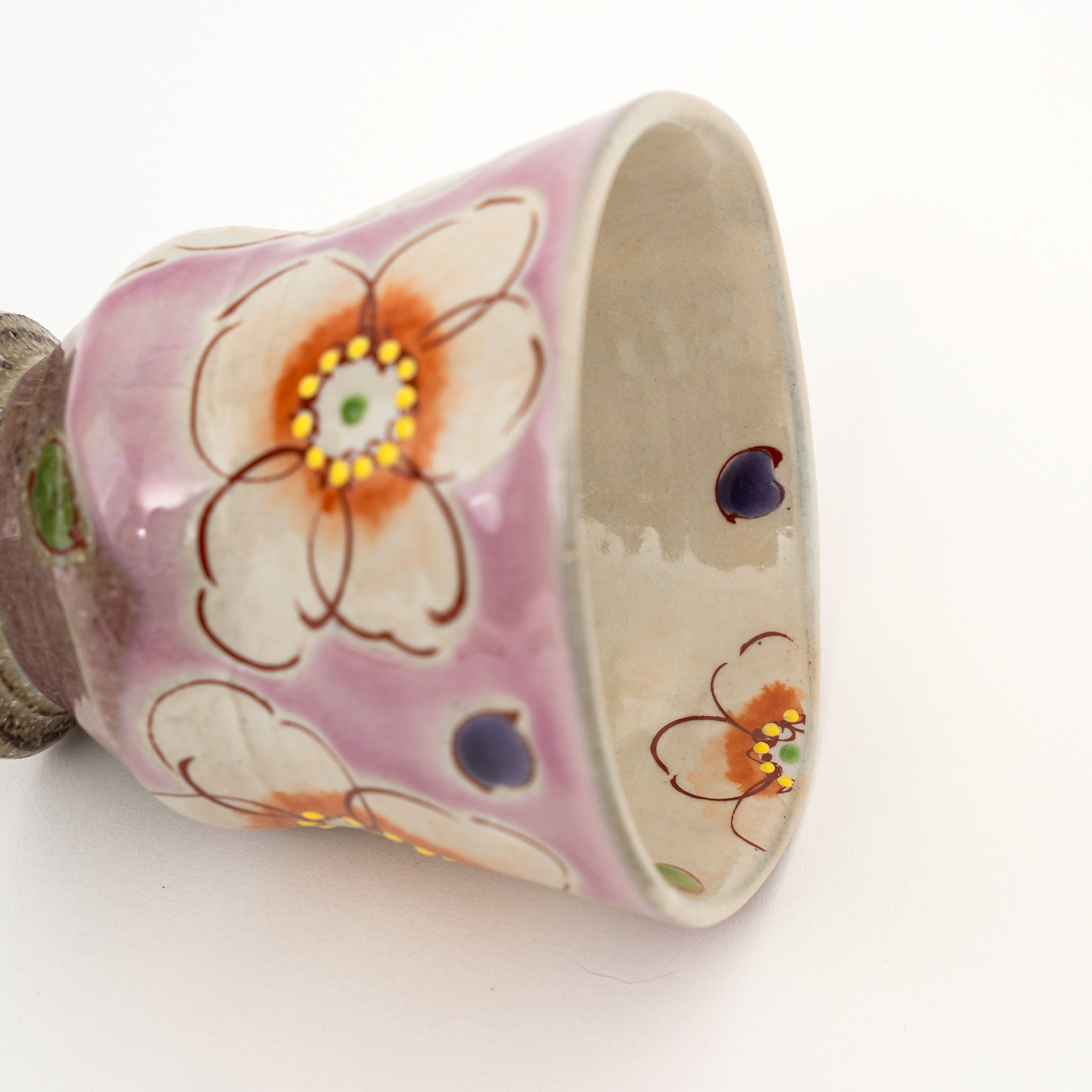 Kutani Ware Hand-Painted Tea Cup/Yunomi Crackle Glazed Pink Floral