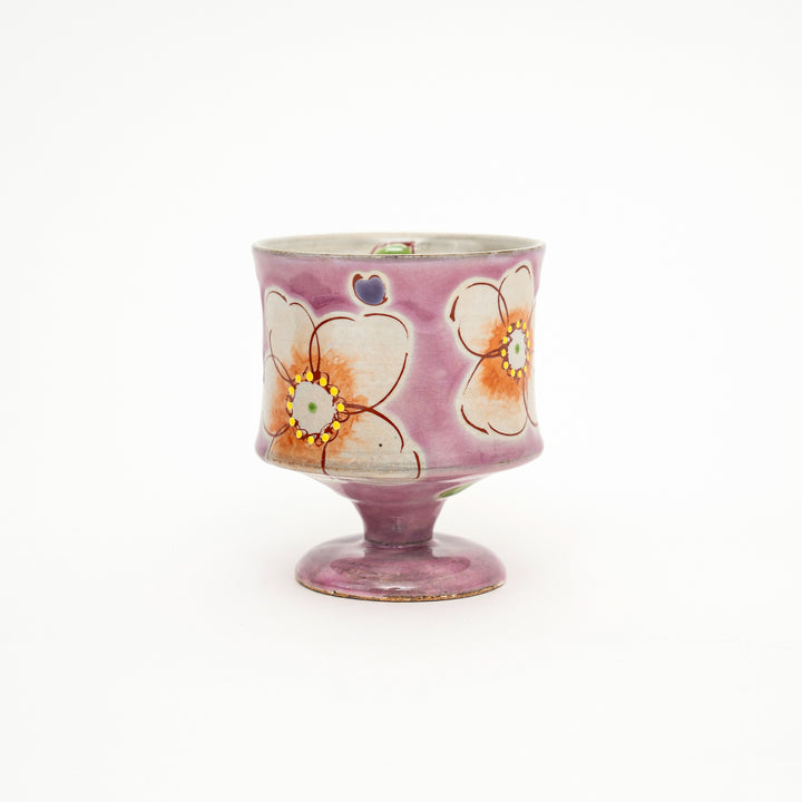 Kutani Ware Hand-Painted Goblet Crackle Glazed Pink Floral by Kokuzougama 虚空蔵窯