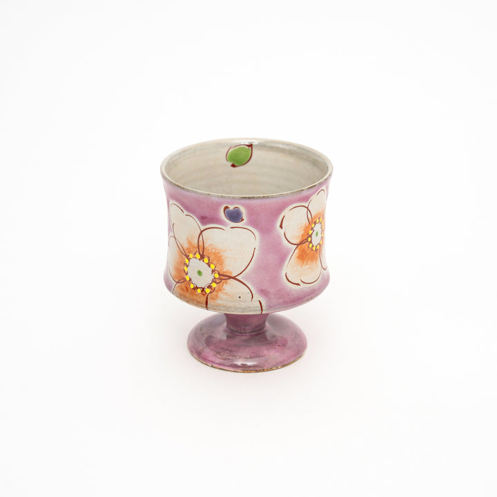 Kutani Ware Hand-Painted Goblet Crackle Glazed Pink Floral by Kokuzougama 虚空蔵窯