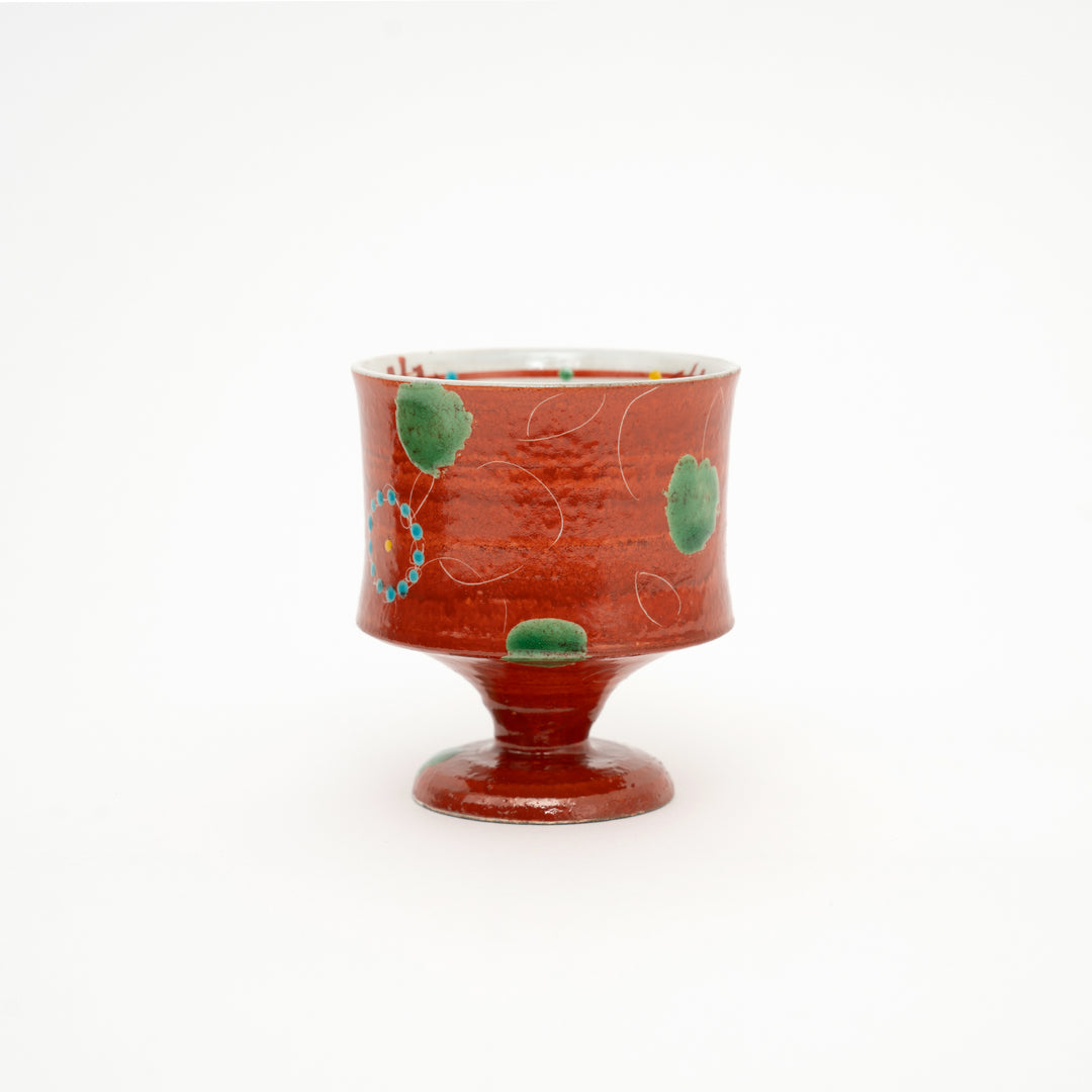 Kutani Ware Hand-Painted Goblet Crackle Glazed Red Floral by Kokuzougama 虚空蔵窯