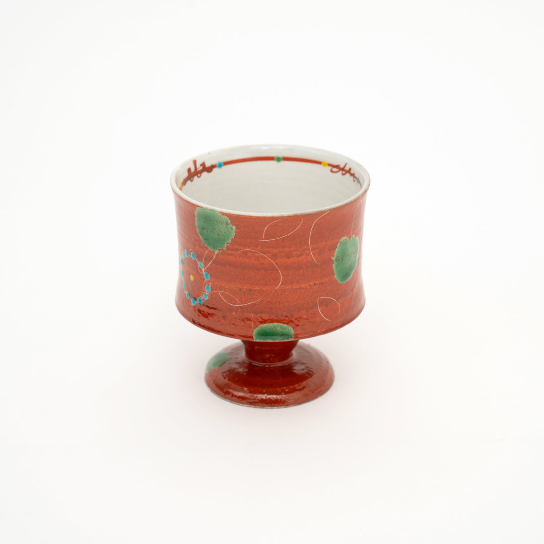 Kutani Ware Hand-Painted Goblet Crackle Glazed Red Floral by Kokuzougama 虚空蔵窯