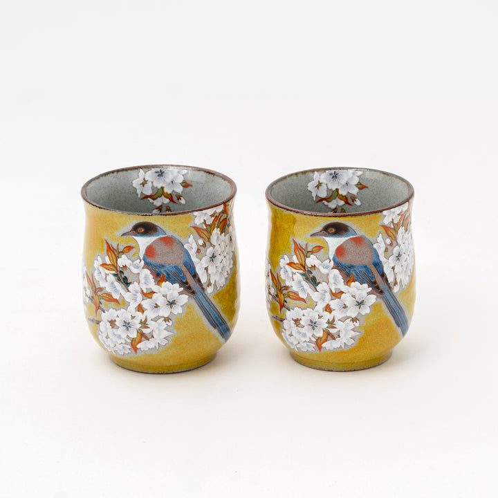 Handmade Yoshida-ya Kutani Sakura & Bird Cup Set (2 pcs)