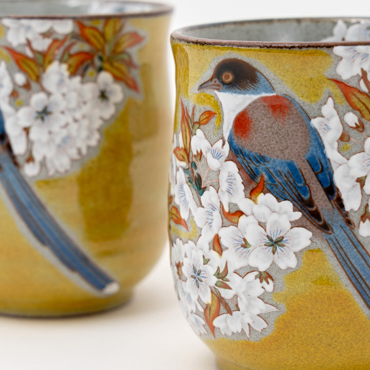 Handmade Yoshida-ya Kutani Sakura & Bird Cup Set (2 pcs)