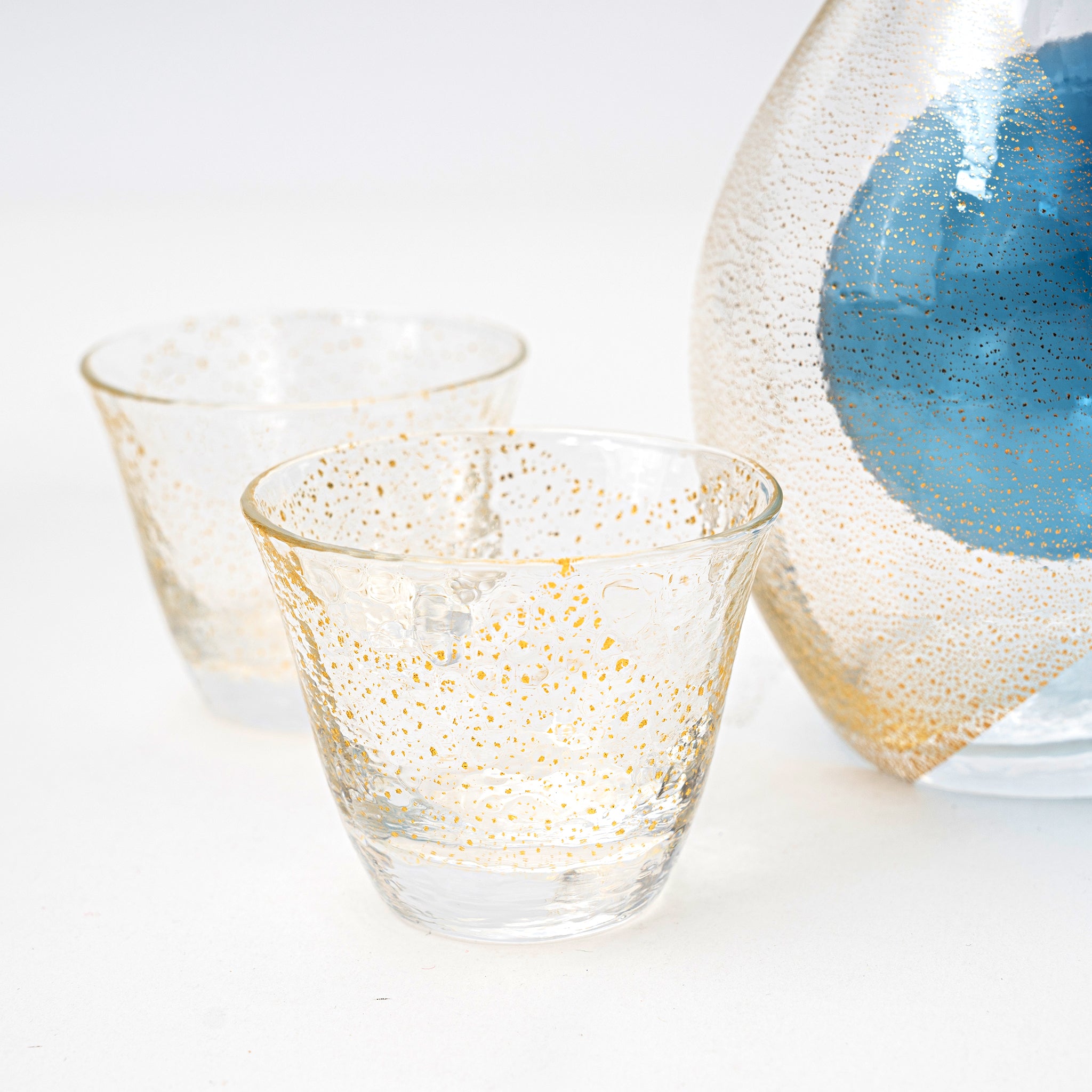 Toyo Sasaki Gold Leaf Sake Set with Ice Pocket | Japanese Glass Toyo Sasaki Gold Leaf Sake Set with Ice Pocket | Japanese Glass