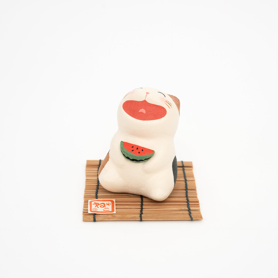 Watermelon-Grinning Cat Figurine