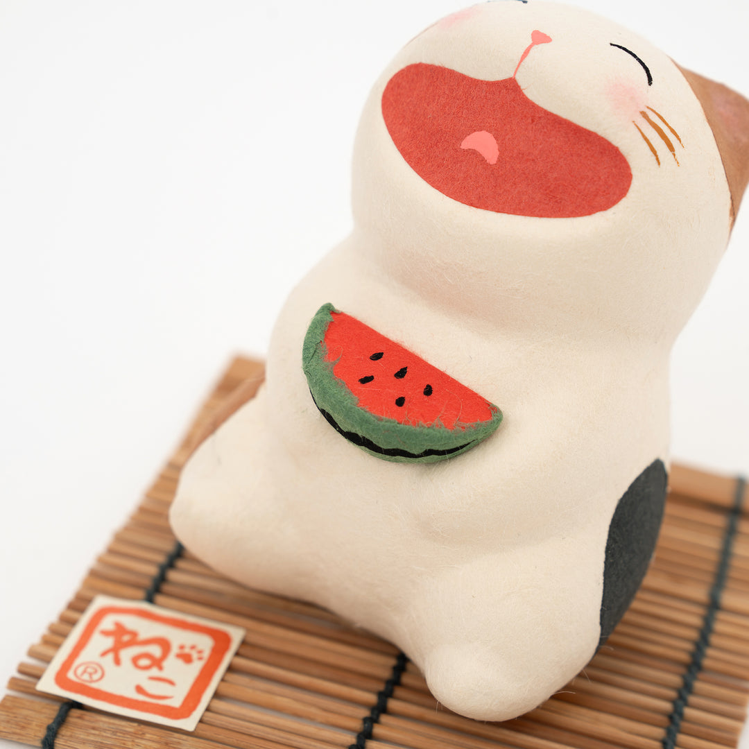 Watermelon-Grinning Cat Figurine