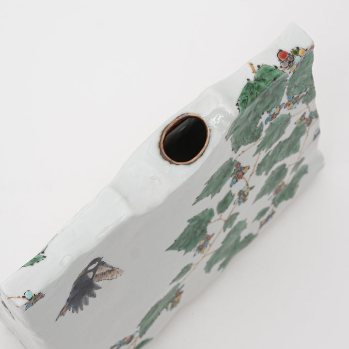 Nakamura Toshito Hand-Painted Vase: Grape Vines & Sparrow