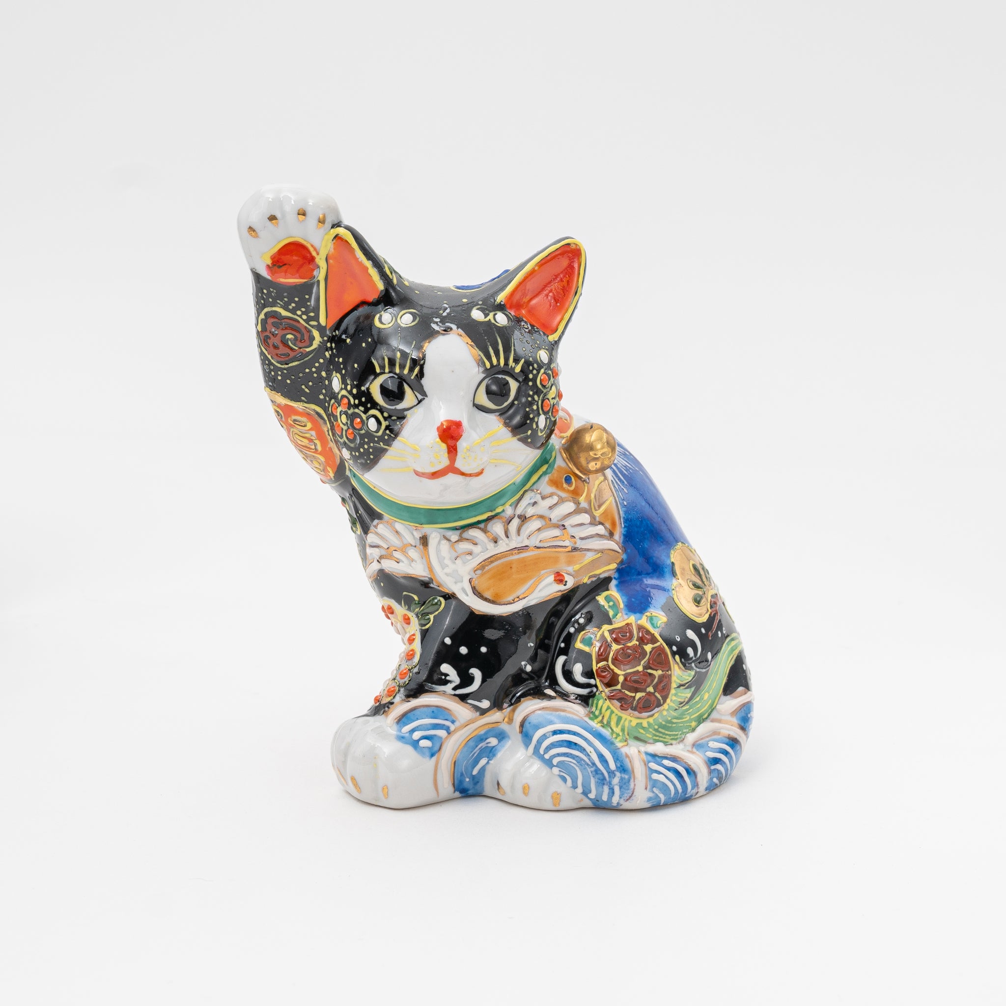 Handmade Kutani Fuji Mountain Black Maneki Neko | Lucky Cat Made