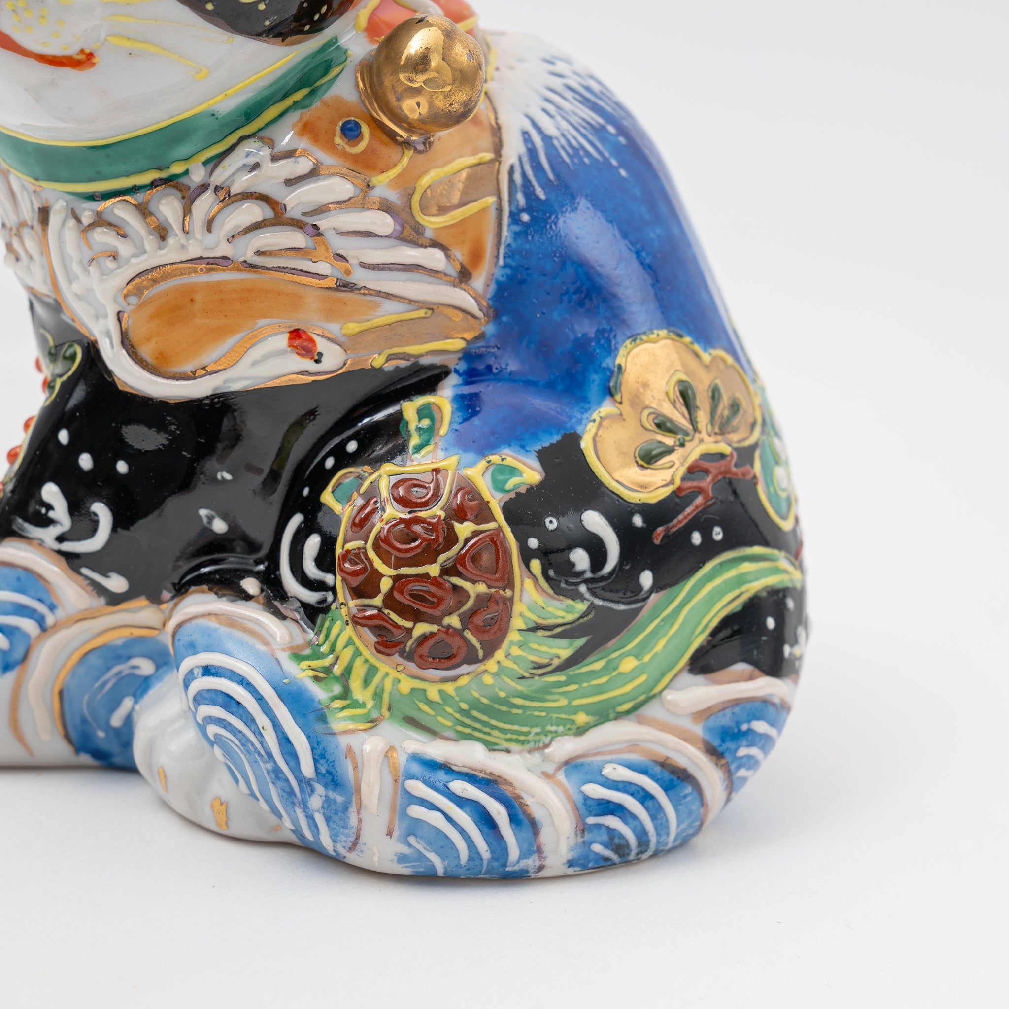 Handmade Kutani Fuji Mountain Black Maneki Neko | Lucky Cat Made