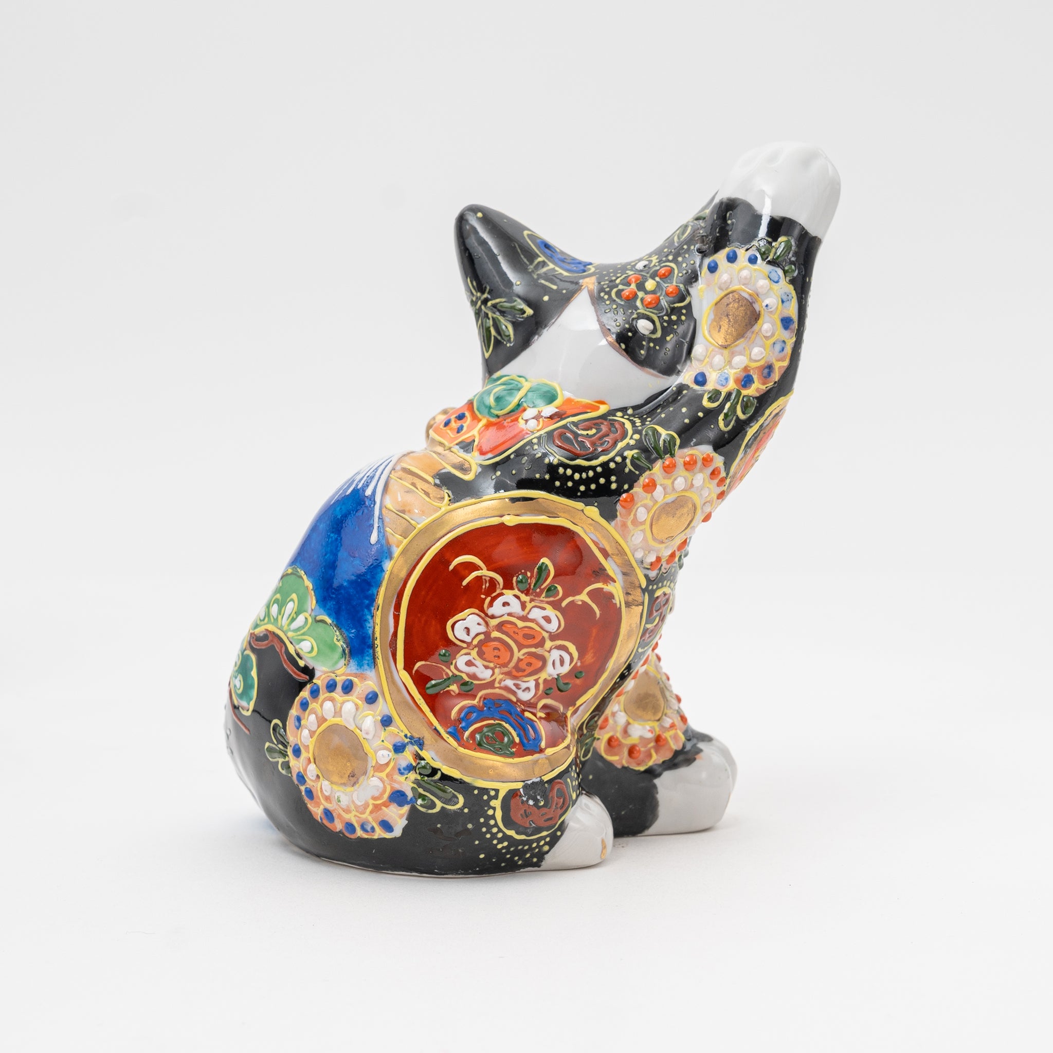 Handmade Kutani Fuji Mountain Black Maneki Neko | Lucky Cat Made