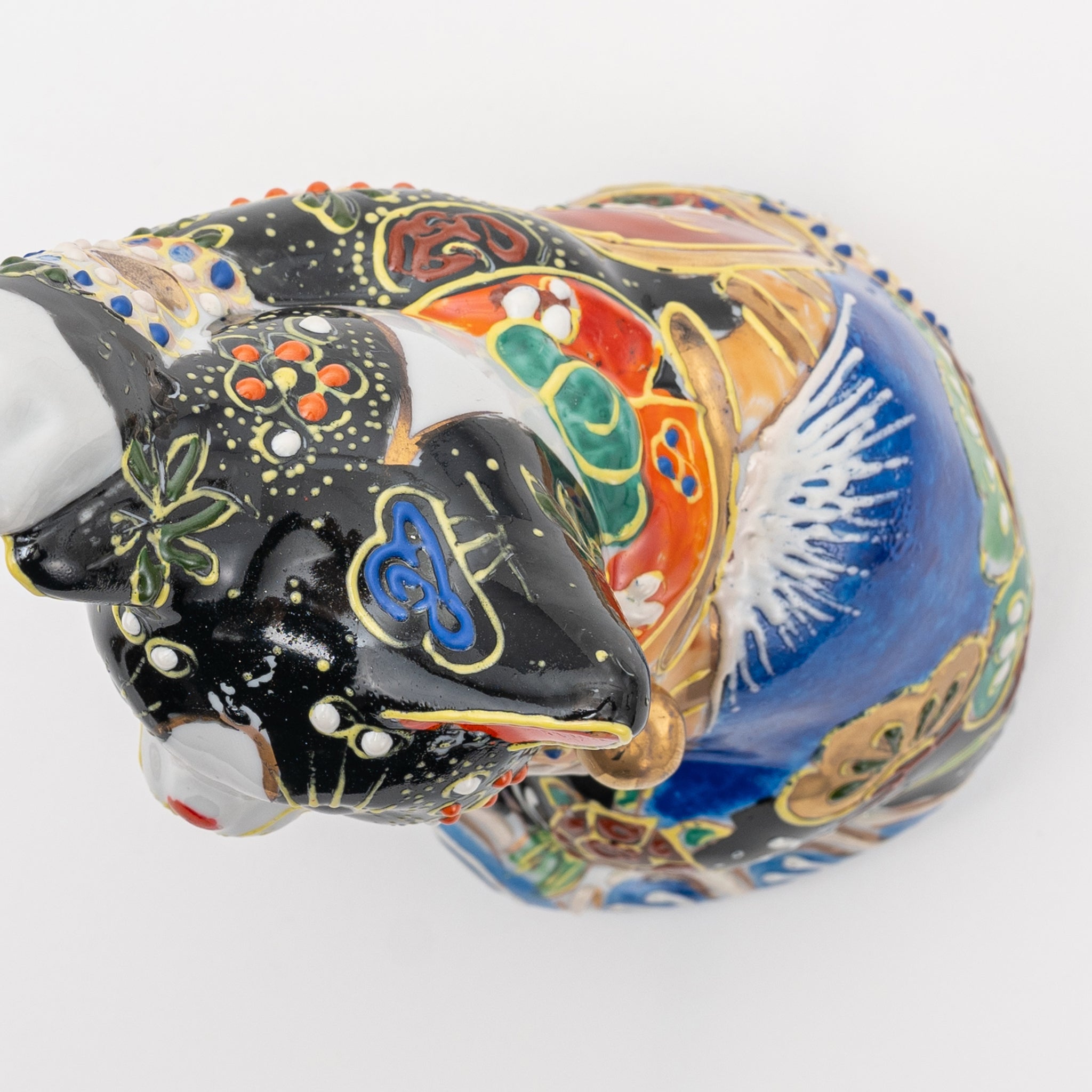 Handmade Kutani Fuji Mountain Black Maneki Neko | Lucky Cat Made