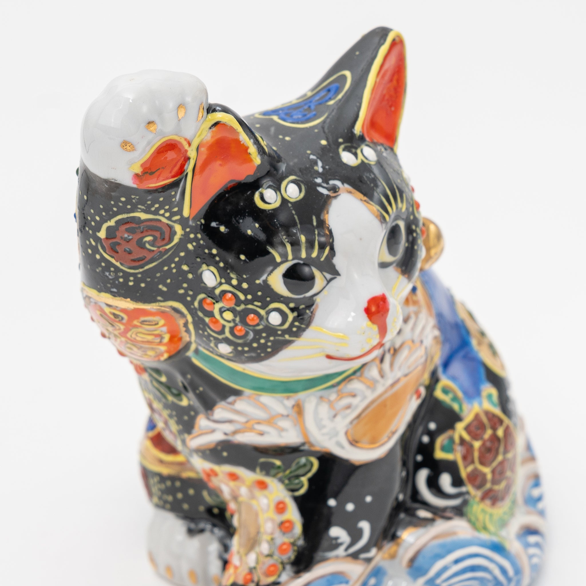 Handmade Kutani Fuji Mountain Black Maneki Neko | Lucky Cat Made