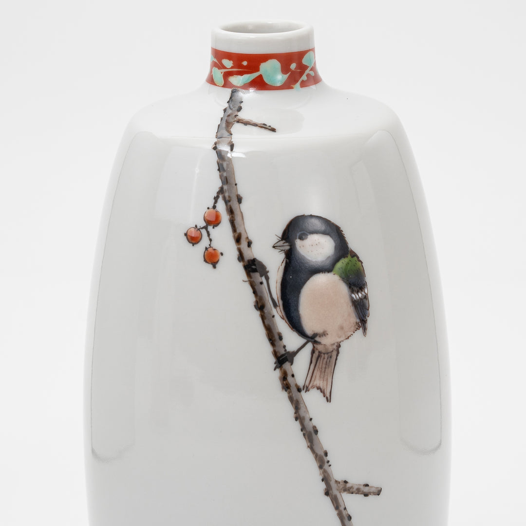 Hand-painted Kutani Autumn Sparrow Vase | Nakamura Toshito