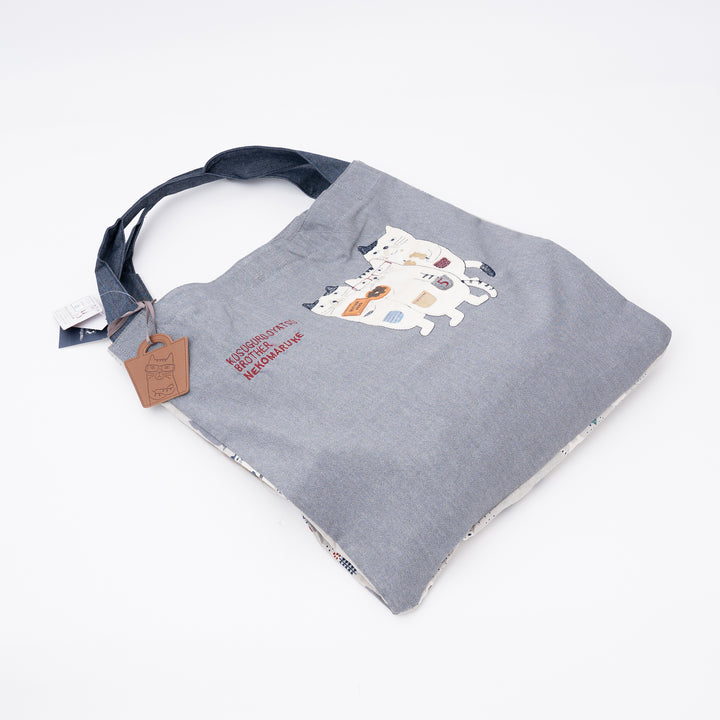 Nekomaruke Cat Embroidered Canvas Tote Bag – Light Gray