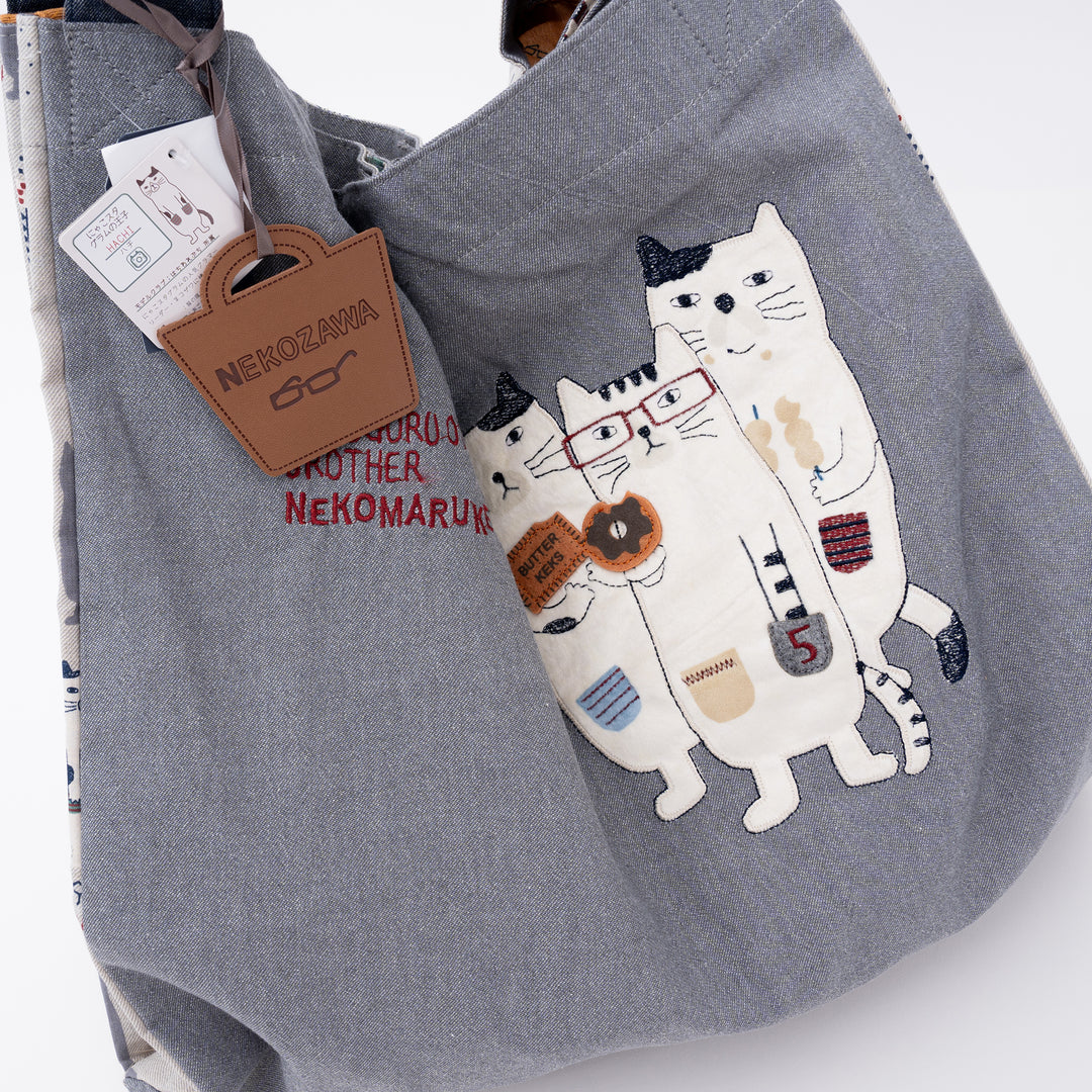 Nekomaruke Cat Embroidered Canvas Tote Bag – Light Gray