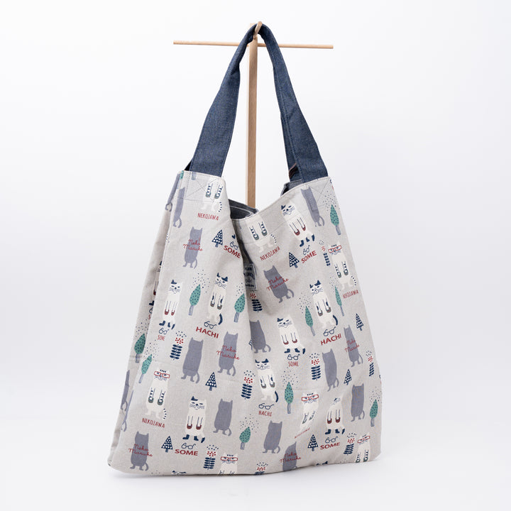 Nekomaruke Cat Embroidered Canvas Tote Bag – Light Gray